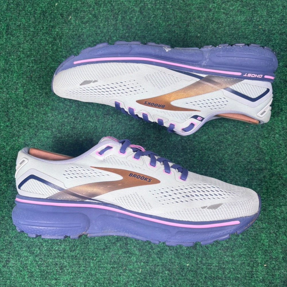 Brooks Ghost 15 Womens Running Shoes Grey Purple Pink 1203801D492 Wide Size 8.5